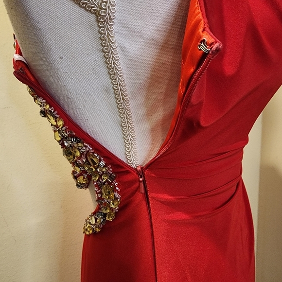 GIGI Red Floor length Backless Studded Open Front Prom Gown 4 - Picture 7 of 13